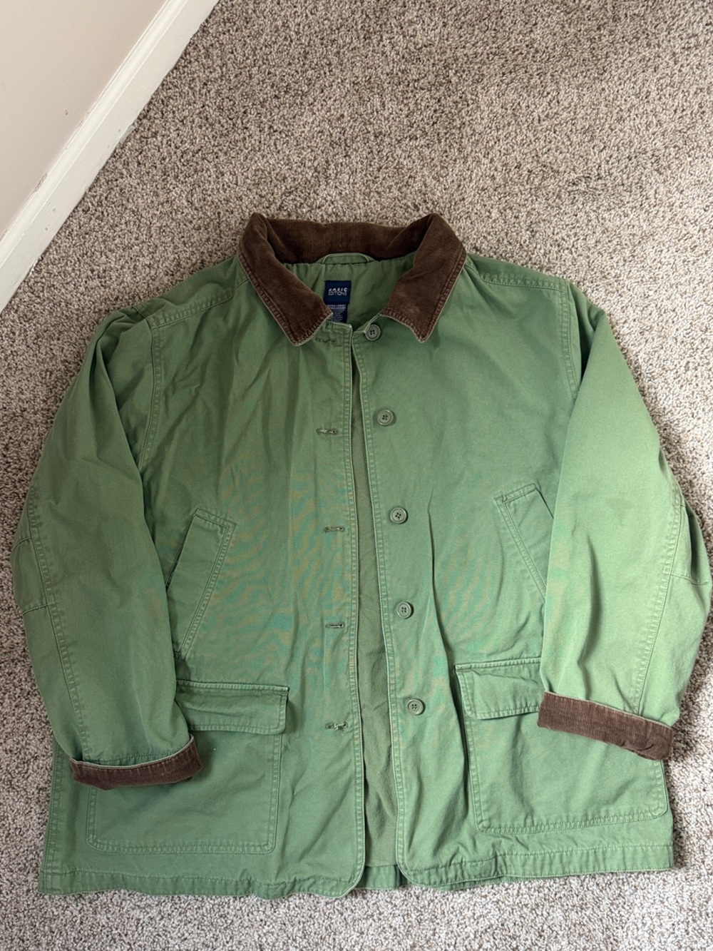 Green women’s 90s Field Jacket with Brown Corduroy Collar and cuff
